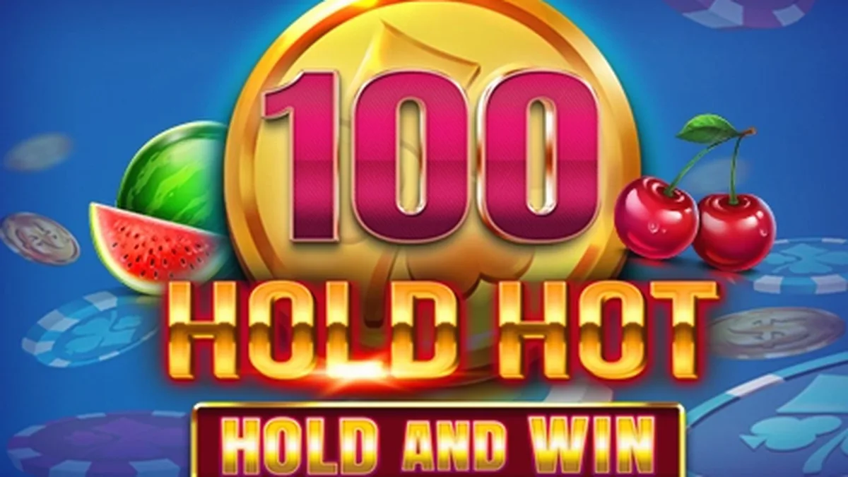 Tampilan visual mesin slot 100 Hold Hot Hold and Win dengan simbol buah klasik.